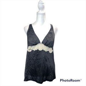 Vintage Vanity Fair Black Antron III Nylon Lace Trim Camisole Slip Top Size 34